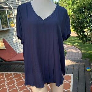 Cloth & Stone V-neck Short Sleeve Top, Blue, Large